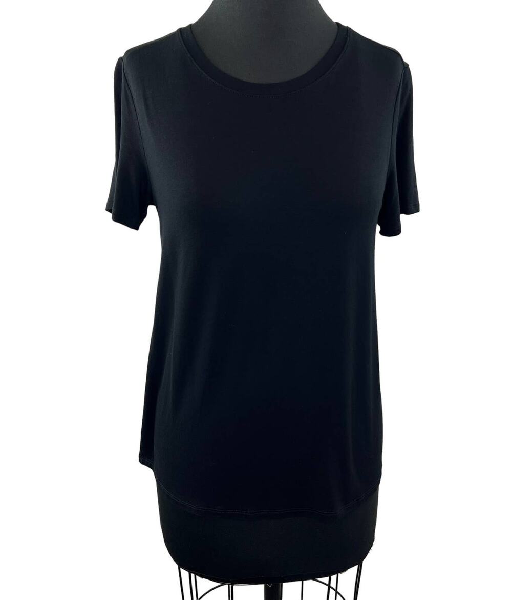 EILEEN FISHER Womens Black Short Sleeve Round Neck Pullover Casual Top Size S